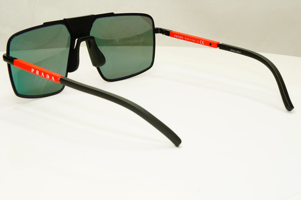 Prada Black Sunglasses Red Grey Mirror Square Chameleon Tint SPS