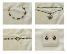 4-teiliges Trachtenschmuckset Silber 835/000, Bayern, Granat, Perlen