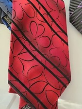 Jhane Barnes Mens Red Striped/Floral 100 Silk Necktie Handmade