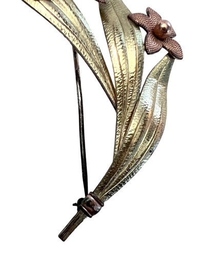 Vintage Mid Century Modern Brass Copper Flowers Bouquet Brooch Pin MCM Large - Picture 3 of 6