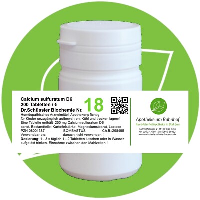 Schüßler-Salz Nr.18 Calcium sulfuratum D6 glutenfrei 200 Tabl. PZN 08001387