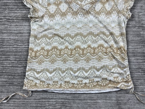 Gloria Vanderbilt Top Womens Medium Brown Rhinestones V-Neck Beaded Casual - 第 3/9 張圖片