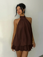 Damen Neckholder Kleid RüCkenfrei Chiffon Minikleid Sexy Sommer Urlaub Kleid