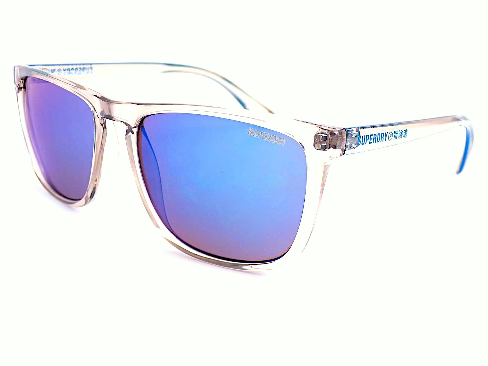 Superdry Shockwave Sunglasses Crystal Smoke Grey with Blue Mirror Lenses 153