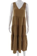 Quince Women Maxi Sundress Brown V-Neck Sleeveless Long Organic Cotton Size XS