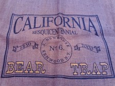Vintage California Sesquicentennial No. 6 Bear Trap Burlap Storage Display Bag