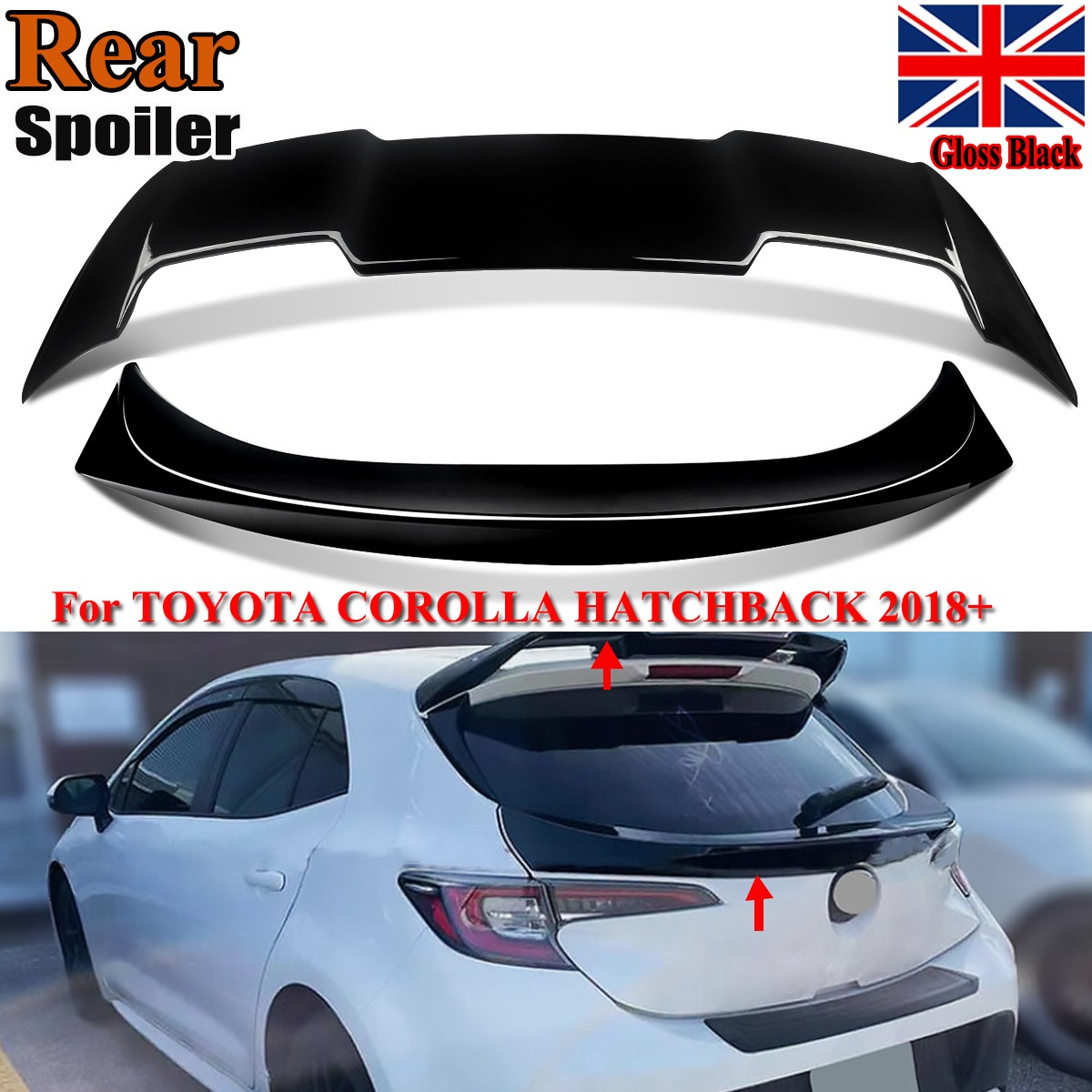 Roof+Mid Rear Spoiler Wing For Toyota Corolla E210 E21 Hatchback 18+ Gloss Black