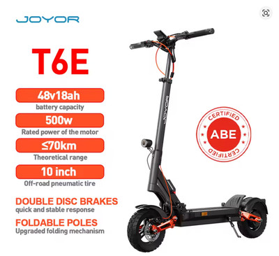 Joyor T6E ABE E-Scooter, 48V 18Ah, 70 km Reichweite 20 km/h, 10 Zoll