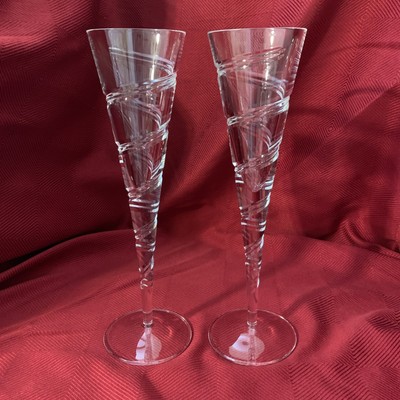 Godinger Crystal Legends SPIRAL Champagne Toasting Flutes Glasses ~ Pair