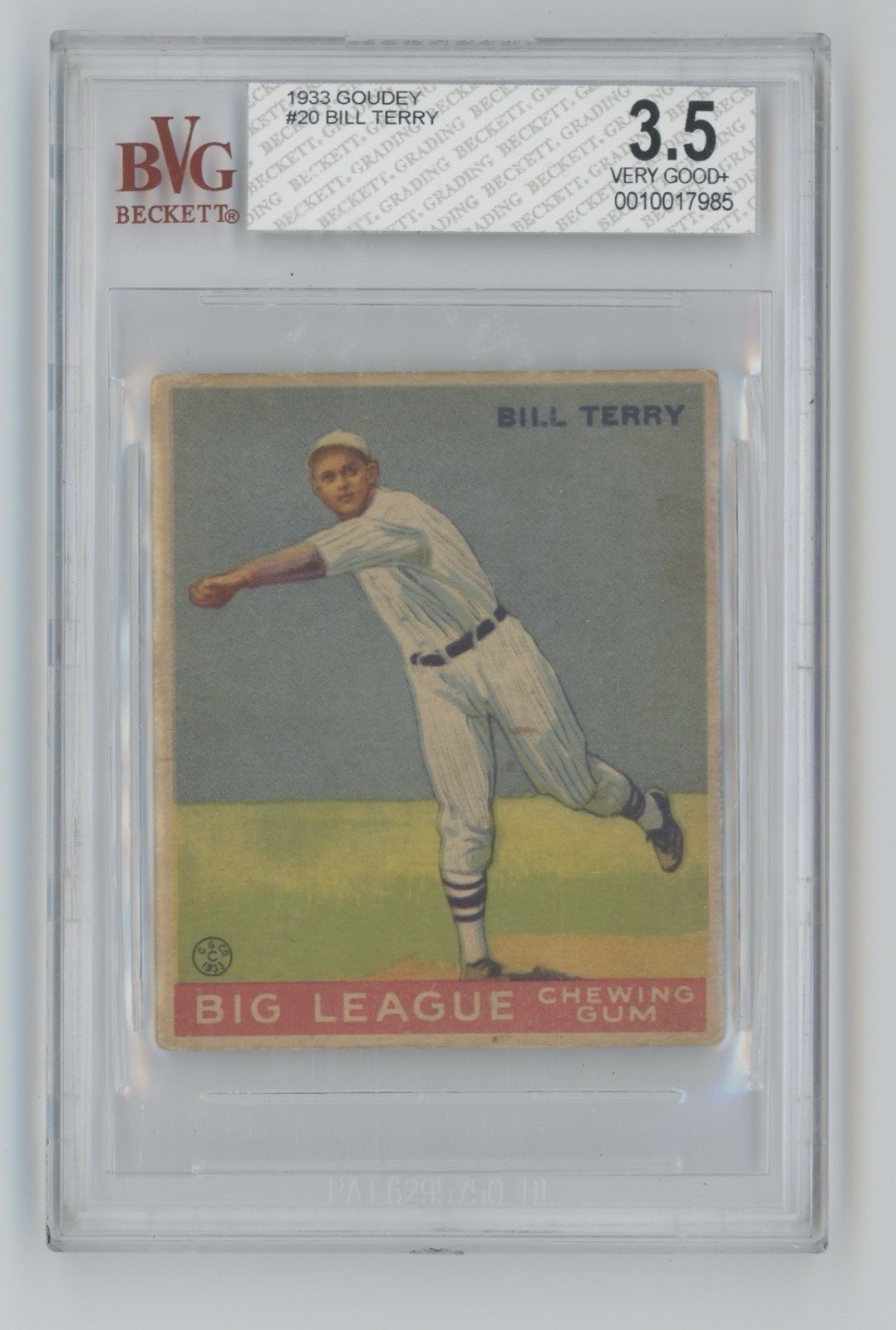 1933 Goudey Baseball #20 Bill Terry BVG 3.5
