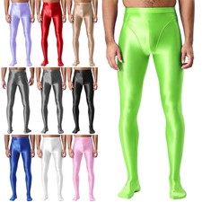 Mens Glossy Smooth Elastic Waistband Footed Tights Pants Slim Fit Close-fitting
