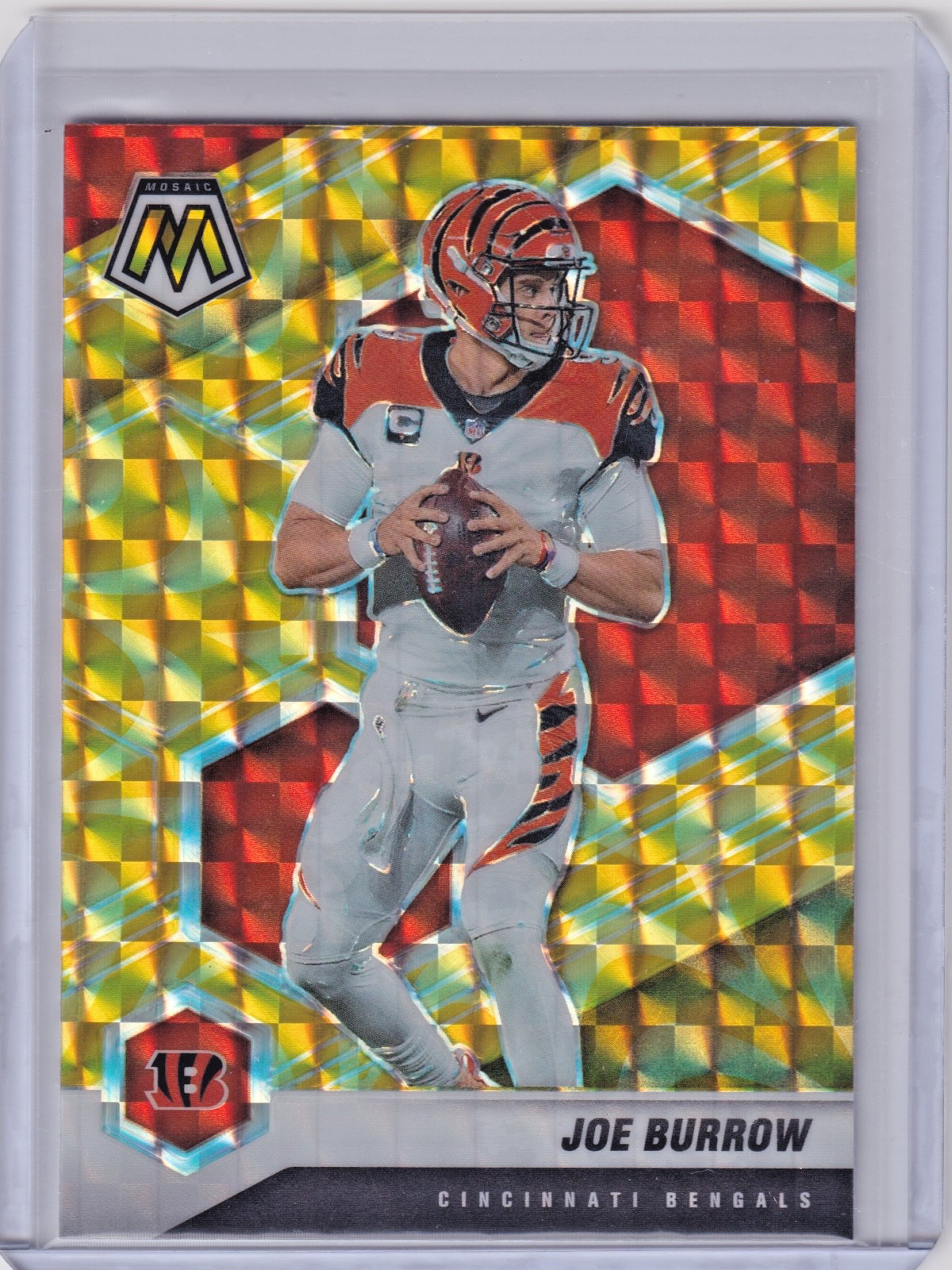 2021 Panini Mosaic Joe Burrow #47 Reactive Yellow Mosaic Prizm