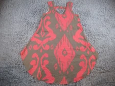Uncle Frank Dress Womens Large Olive Coral Ikat Sleeveless A-Line Swing Made USA