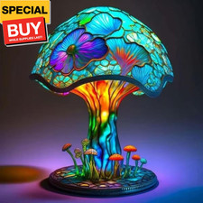Creative Glass Resin Mushroom Table Lamp, 5.9 Inch Stained Glass Mini Night Ligh