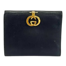 GUCCI Black Gold Leather Trifold Wallet