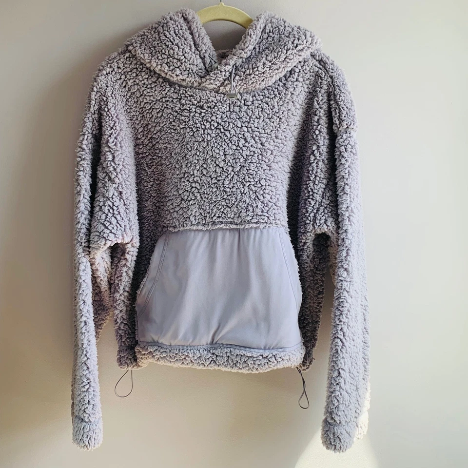 Pulôver com capuz Zella cinza Sherpa – Tamanho pequeno – Aconchegante outono inverno Athleisure - Imagem 2 de 4