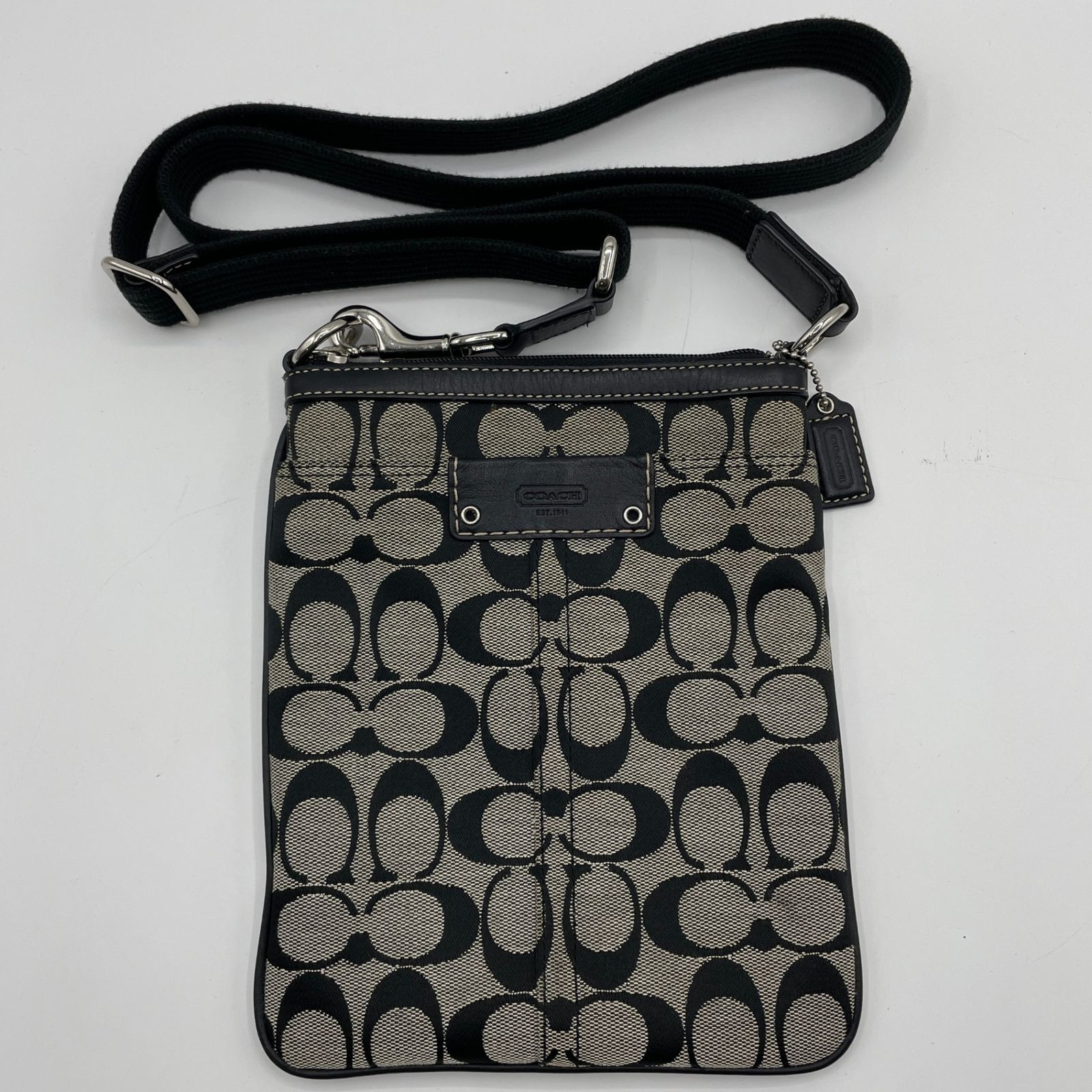 COACH Monogram Shoulder Bag Sacoche Pouch in Black Gray Ube Recycled Material