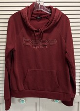 BEBE Sport Hoodie Sweatshirt Size XL Long Sleeve Logo Graphic Pocket Burgundy