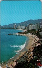 Postal de playa vintage de Acapulco Condesa con hoteles de lujo México