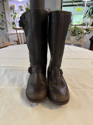 UGG Australia Chancery Riding Boots Women's  Leather Shearling Lined Buckle Tall