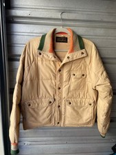 Vintage 70's Eddie Bauer Down Quilted Puffer Bomber Jacket Beige Men's S FLAWS