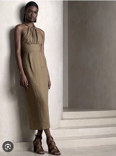 Banana Republic Lisa Linen Halter Midi Dress Size 4 NWT RT$190 - Picture 3 of 11