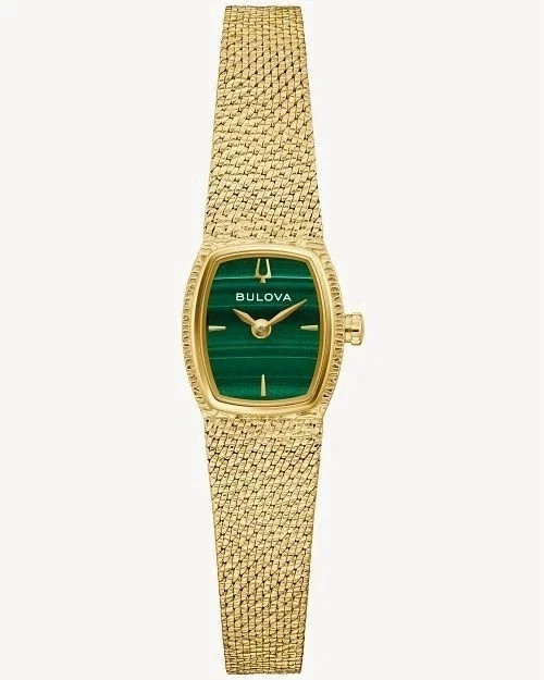 "Bulova Goddess of Time Green \"Malachite\" Ladies Quartz Gold Mesh Watch 97L184"