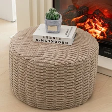 Pouf Ottoman Round Modern Foam Filled Ottoman Foot Rest Poufs for Living Room...