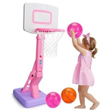 Toddler Basketball Hoop Indoor Outdoor Age 1-3, Adjustable Kids Basketball Pink