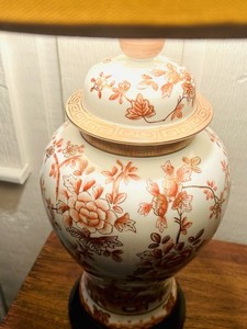 Vntg Kutani Peach Floral Porcelain Lamp 20.5” Base To Socket Shade Not Included