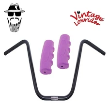 Original Lowrider 13" 22.2 D Handlebar Black 0214 120mm Grips Solid/Purple