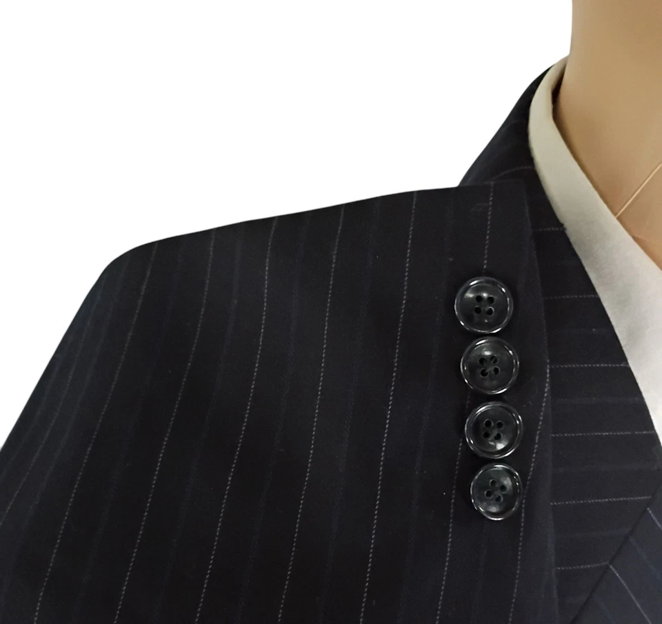 Traje de lana a rayas azul marino de dos piezas Donald J. Trump 42R pantalones 35X29.5 Foto 4 de 4