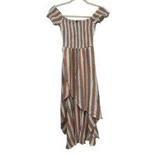 Mumu XS Stripe Off Shoulder High Low Maxi Dress Boho Festival
