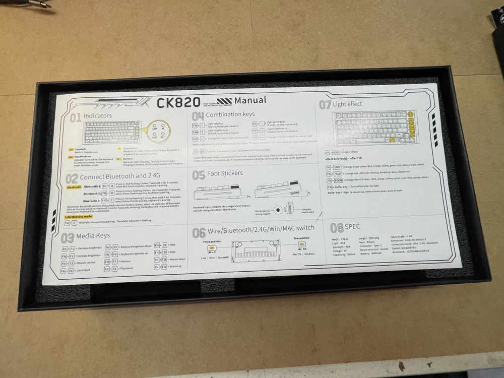 CK820 Mechanical Keyboard with USB and Bluetooth Connectivity