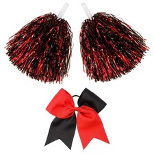 3 Pcs Cheerleading Pom Poms and Large Cheerleader Hair Bow Foil Pompoms Cheer