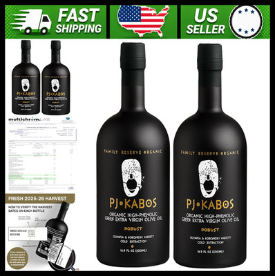 P.J. KABOS USDA Organic Greek Extra Virgin Olive Oil 16.9 oz 2 Pack