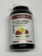 Collagen Plus Biotin Gummies 180qty Hair Nails Skin Nature Wise Strawberry Lemon