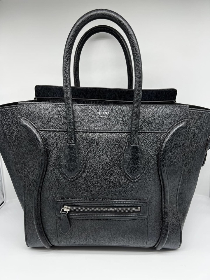 CELINE Luggage Shopper Tote Nano Black Leather Shoulder Bag Top Handle Medium