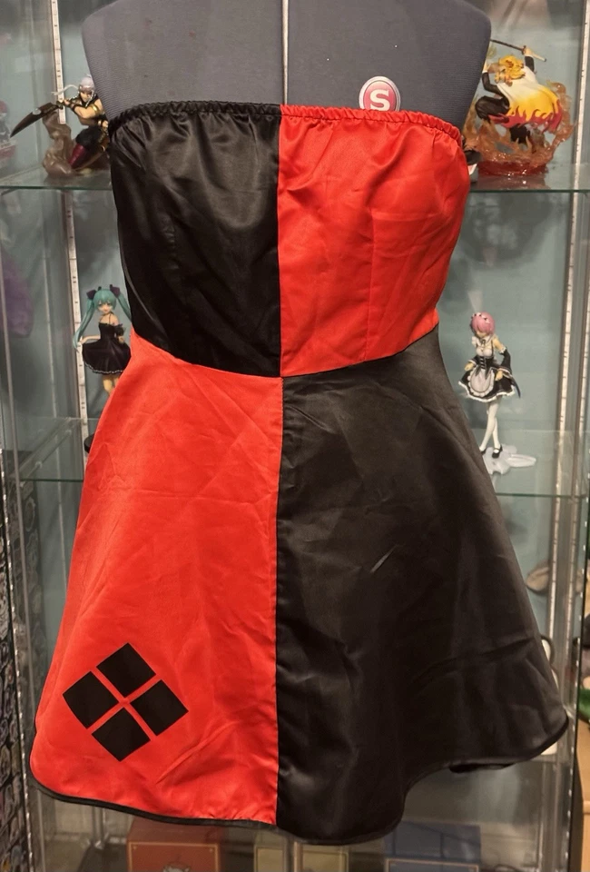 Vestido Harley Quinn rojo/negro hecho a mano sin mangas con chaleco bullicio talla XL Foto 4 de 4