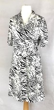 Oliver Bonas Monochrome Black/White Zebra Print Button Down Shirt Dress Size-10