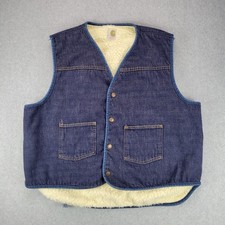 Carhartt Denim Vest Mens XL Blue 70s Sherpa Lined Vintage Workwear Snap Front