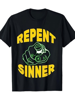 Men's REPENT SINNER Christian Graphic T-Shirt - Bold Prayer Hands Design
