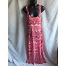 Active Basic Long Maxi Geometric Dress Size L Beachy Feminine Pink Girly Aztec