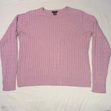 Vintage 90  s Eddie Bauer Women  s Cotton Cable Knit Sweater Sz L Pink Crew