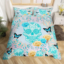 Sugar Skull Duvet Cover Set Queen Size Skulls Pattern Bedding Set Bones Butterfl