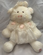Vintage Fisher Price 1986 Puffalumps White Cow in Dress Plush 15" Stains