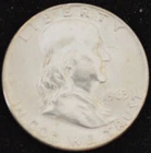 1963-D AU Franklin  Half Dollar, 90% Silver, color is brighter than photo
