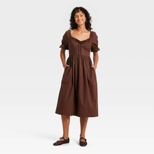 Universal Thread Women's Puff Elbow Sleeve Midi A-Line Dress Cotton