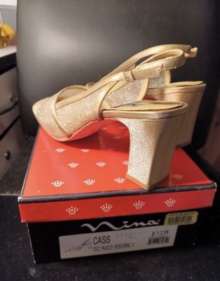 NINA SHOES ;GOLD PAISLEY MESH/DORAL SIZE US 81/2