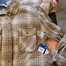 NWT Arizona Jean Co. Women  s Flannel Shirt Green/Brown Plaid Long Sleeve Large